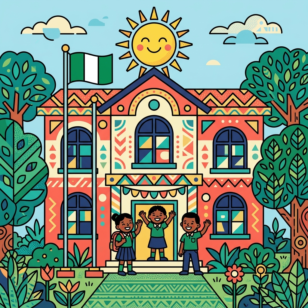 The Voice Kiddies School building with children playing outside